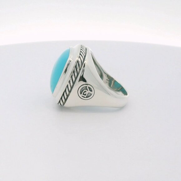 David Yurman Albion Sterling Large Turquoise Ring - Size 8 - Picture 2 of 4